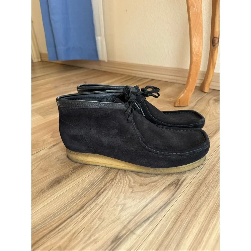 Clarks Mens Black Original Wallabee Lace Up Leather Suede Chukka Boat Shoe Size